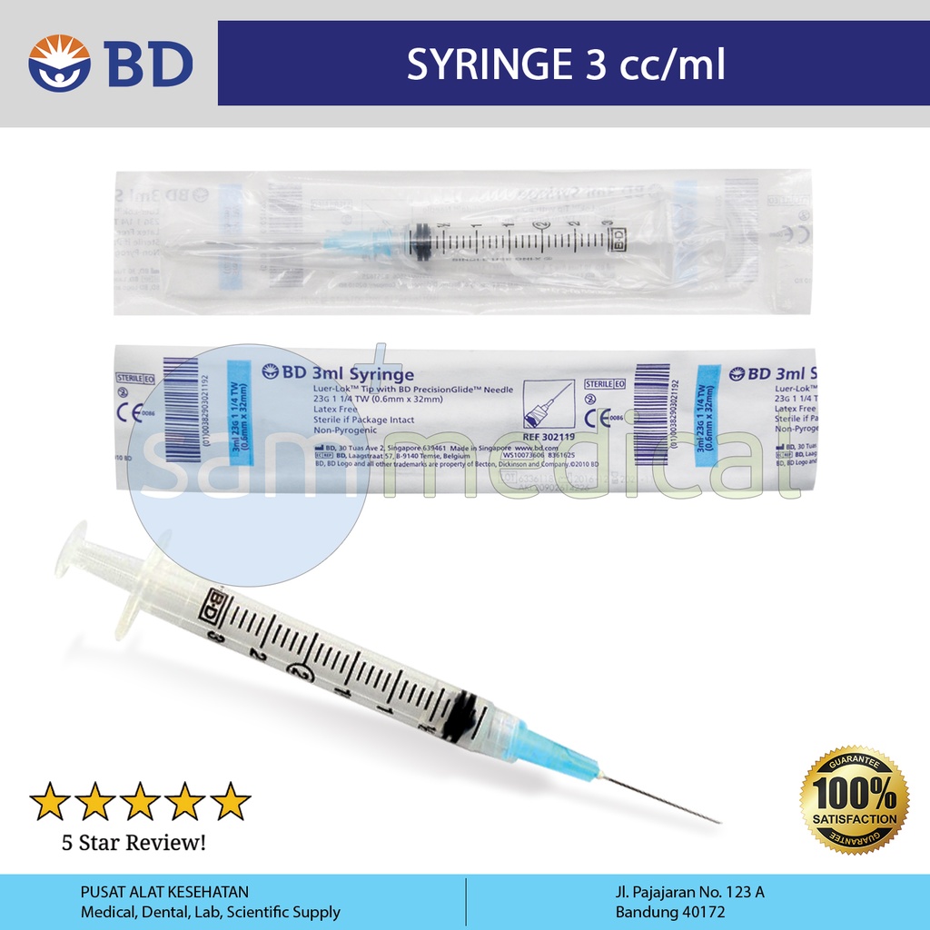 BD Spuit 3cc Luer Lock Tip - 23G @1pcs