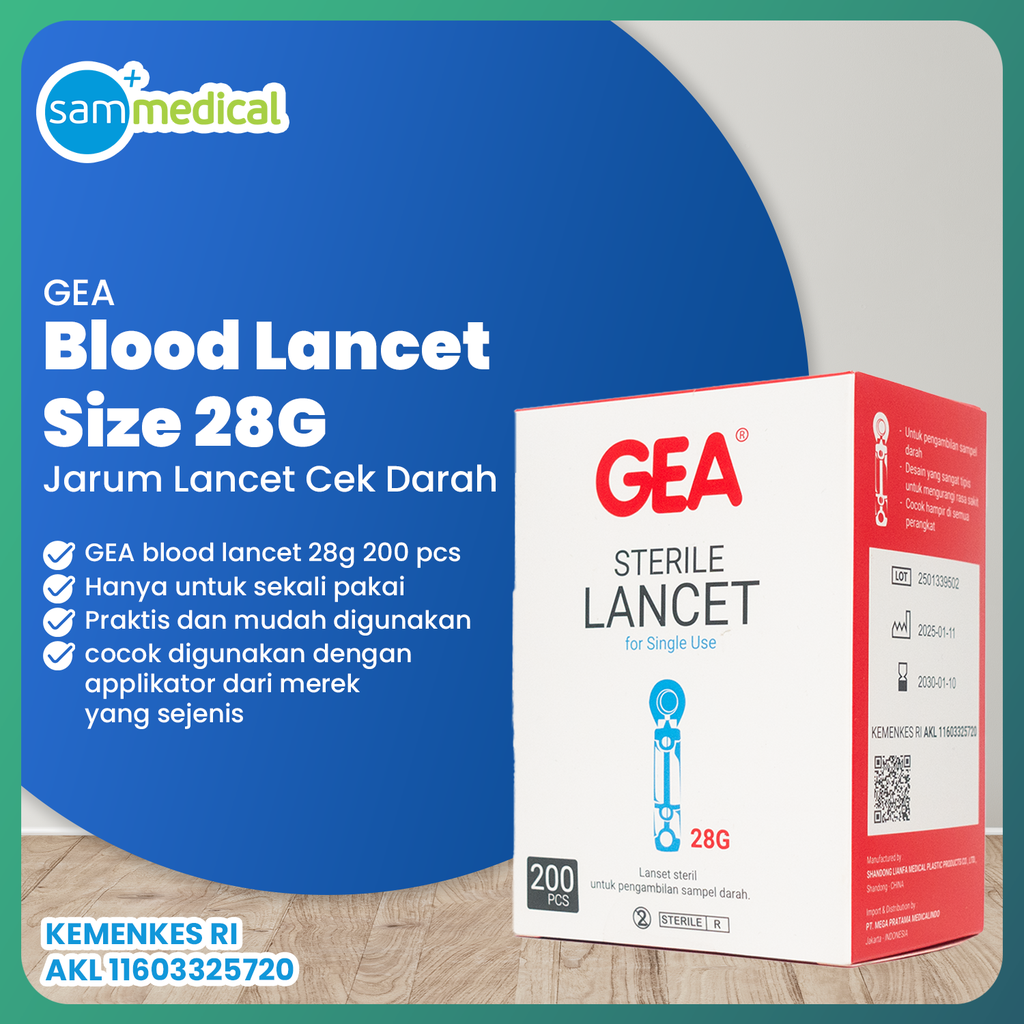 [00120150936] GEA Blood Lancet / Jarum Lancet 28G @200pcs