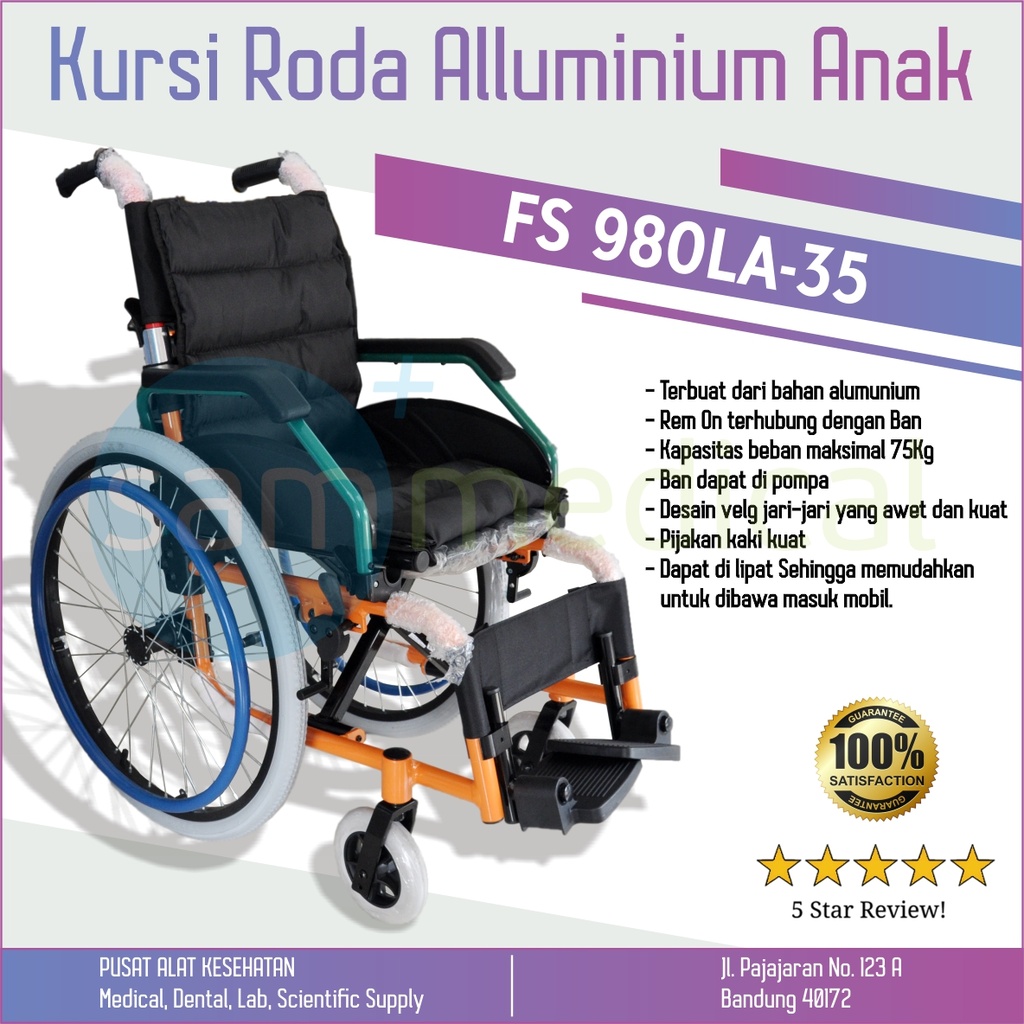 [00120151290] Kursi Roda Alluminium Colour Anak Heavy FS 980LA-35