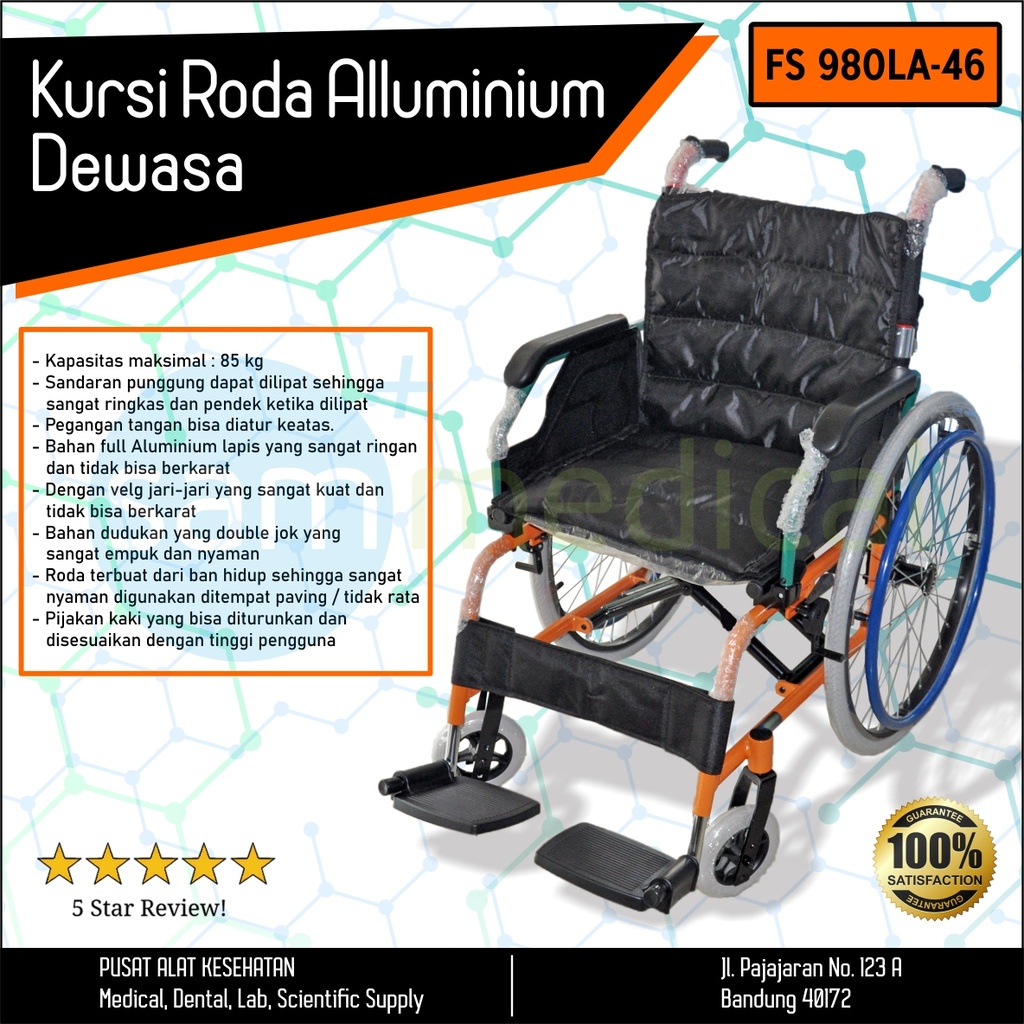 [00120151291] Kursi Roda Alluminium Colour Dewasa Heavy FS 980LA-46