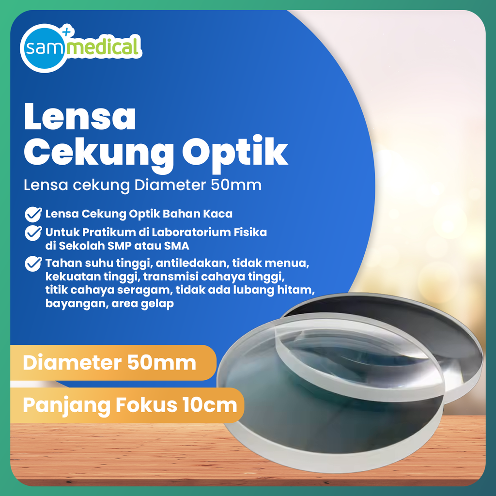 [00320151336] Lensa Cekung Diameter 50MM, FL 10CM