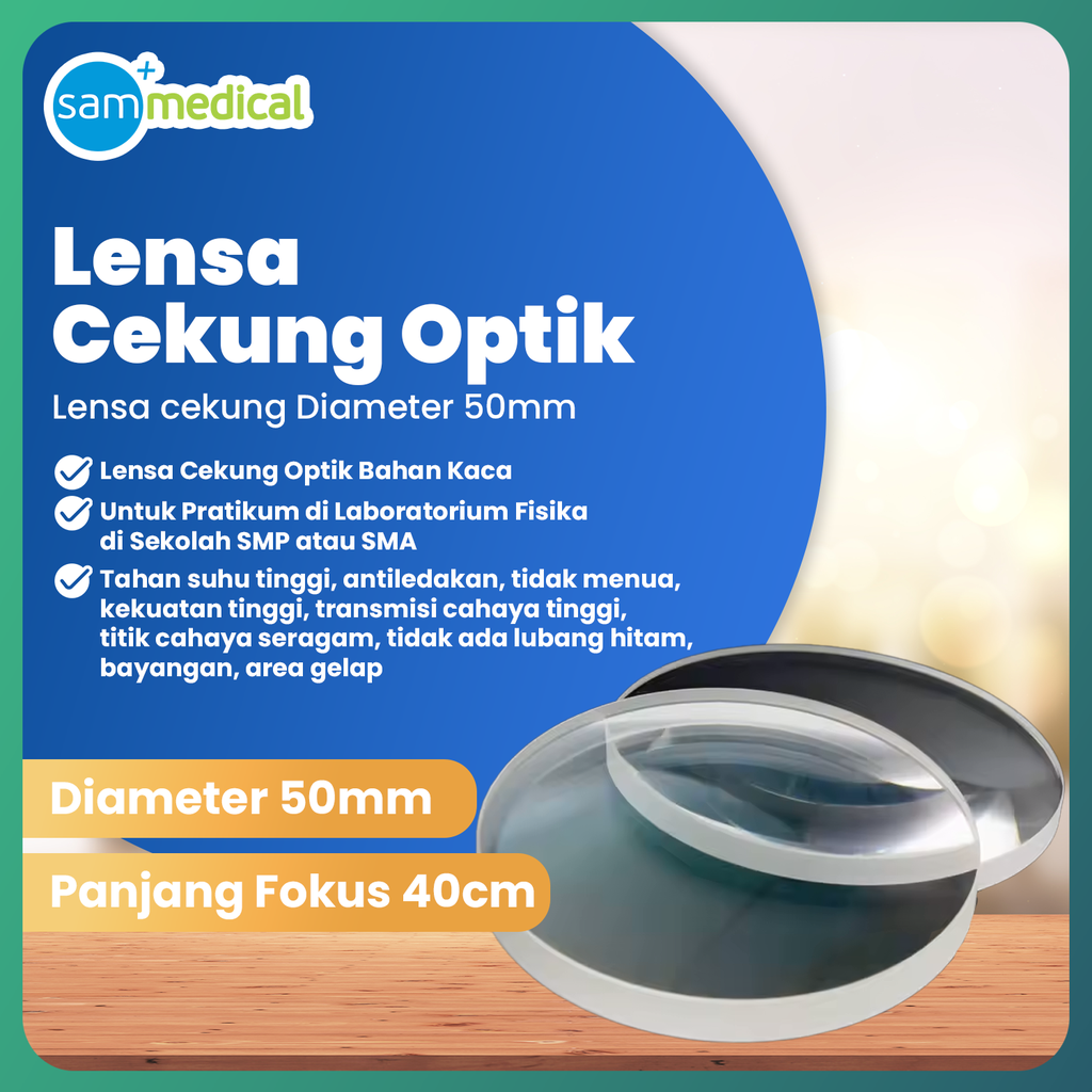 [00320151341] Lensa Cekung Diameter 50MM, FL 40CM