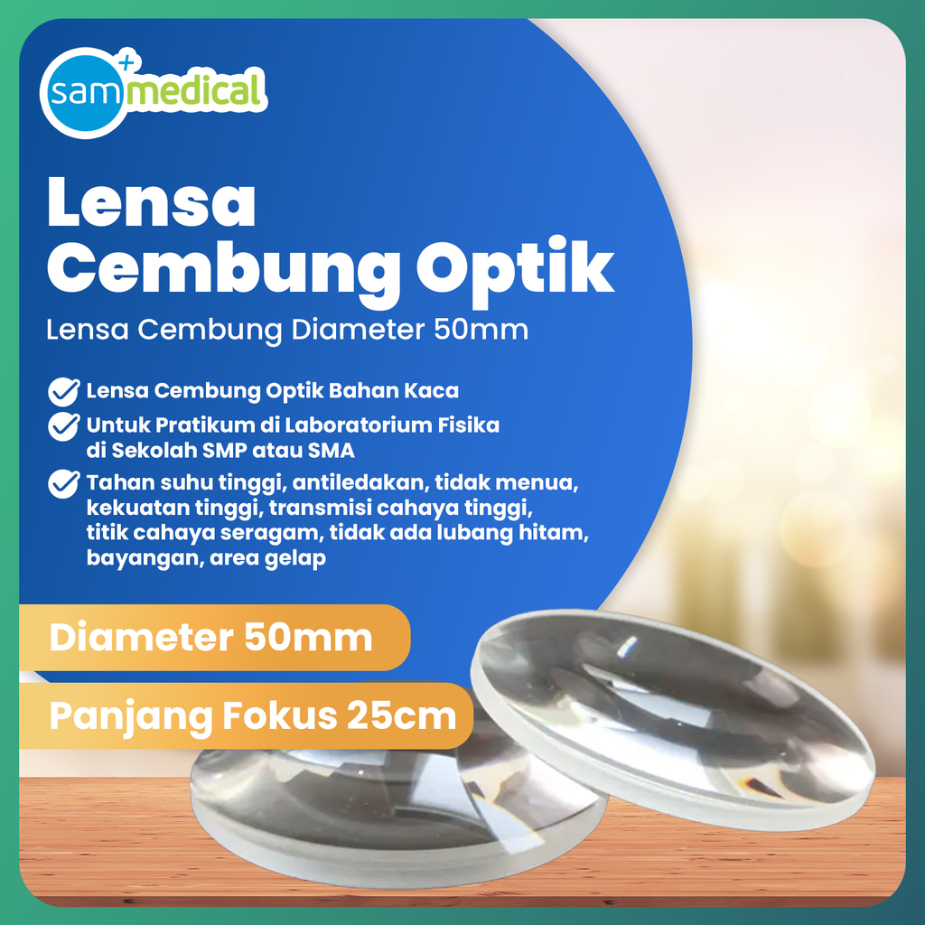 [00320151347] Lensa Cembung Diameter 50MM, FL 25CM