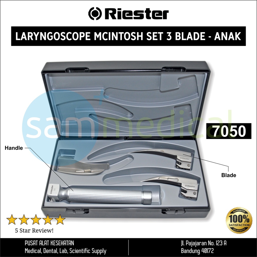 [00120152137] Riester RI Standar Laryngoscope McIntosh Bengkok Set 3 blade - Anak 7050