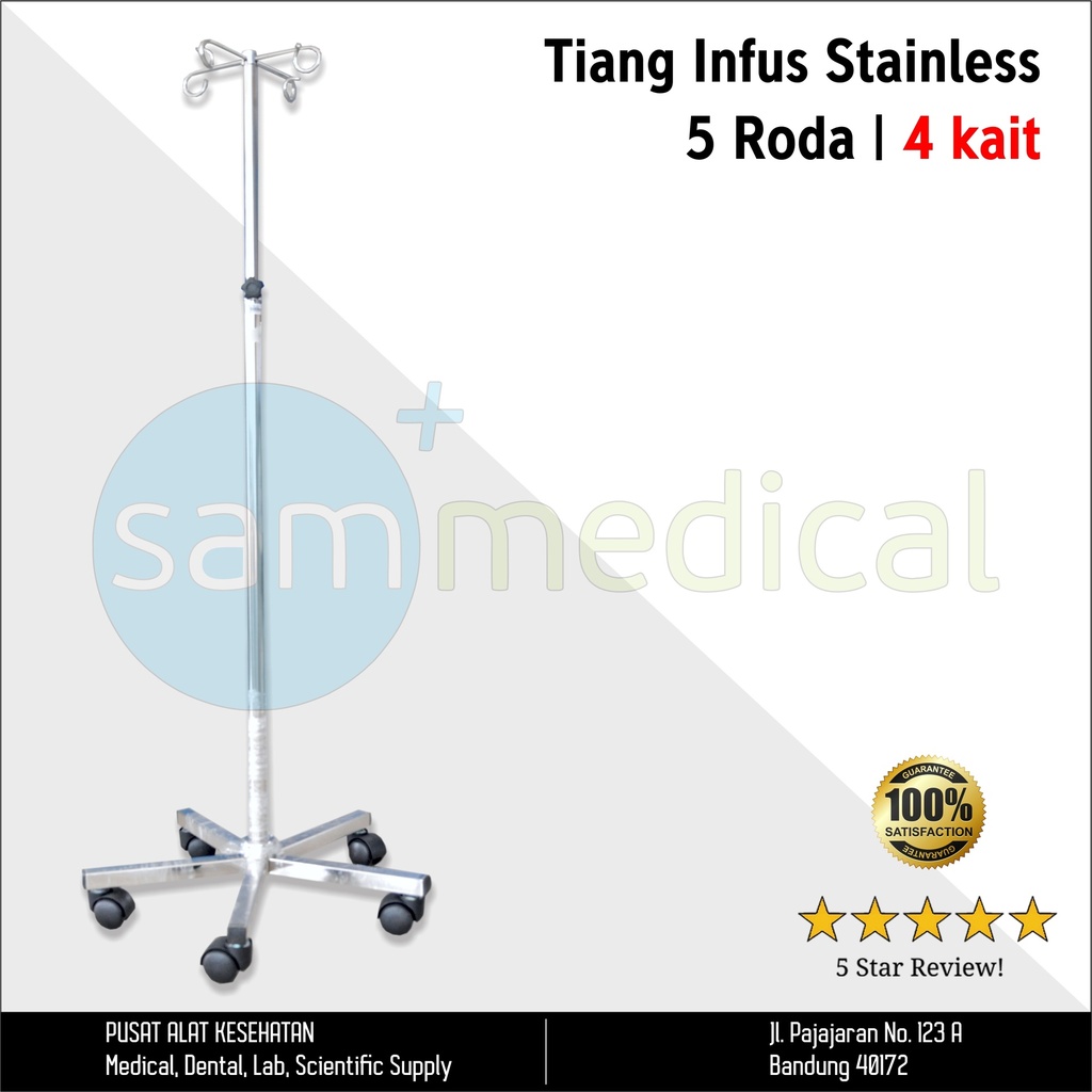 [00120152718] Lokal Tiang Infus 4 Kait + 5 roda full Stainless (SS 201)