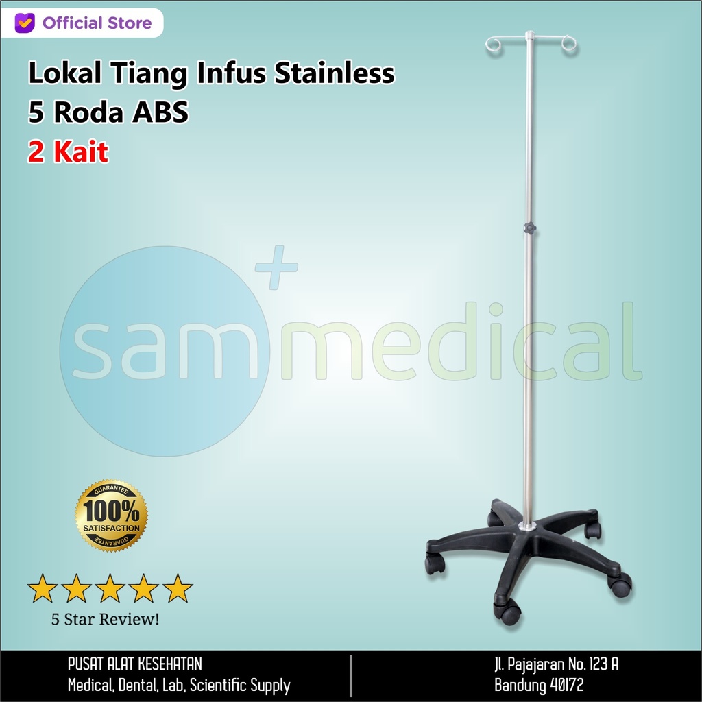 [00120152719] Lokal Tiang Infus Stainless 5 Roda ABS - 2 kait (SS 201)
