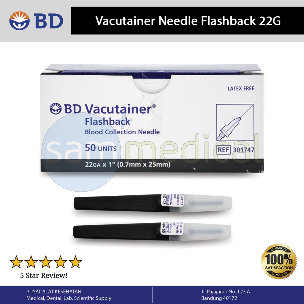 [00120153156] BD Vacutainer Needle Flashback - 22G x 1 inch