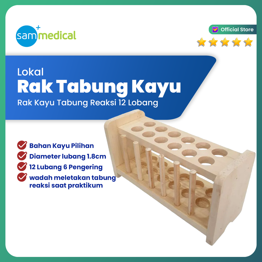 Lokal Rak Tabung Reaksi Kayu 12 lubang