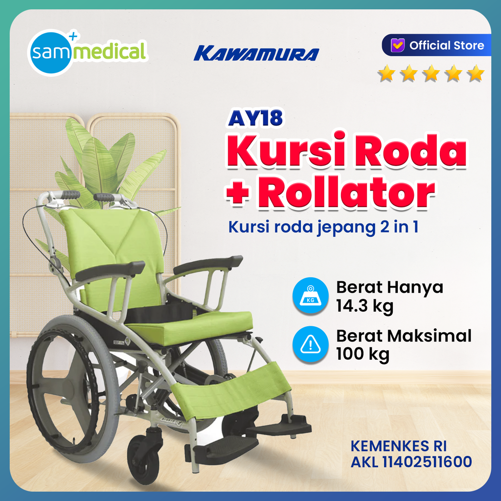 Kawamura Kursi Roda Walker Alluminium Hijau Polos(AY18-45 (85)