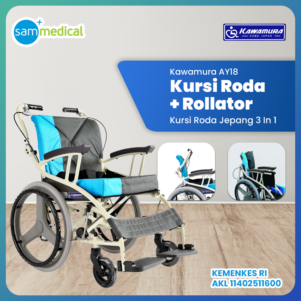 Kawamura Kursi Roda Walker Alluminium Biru-Abu AY18-45 (82x83)