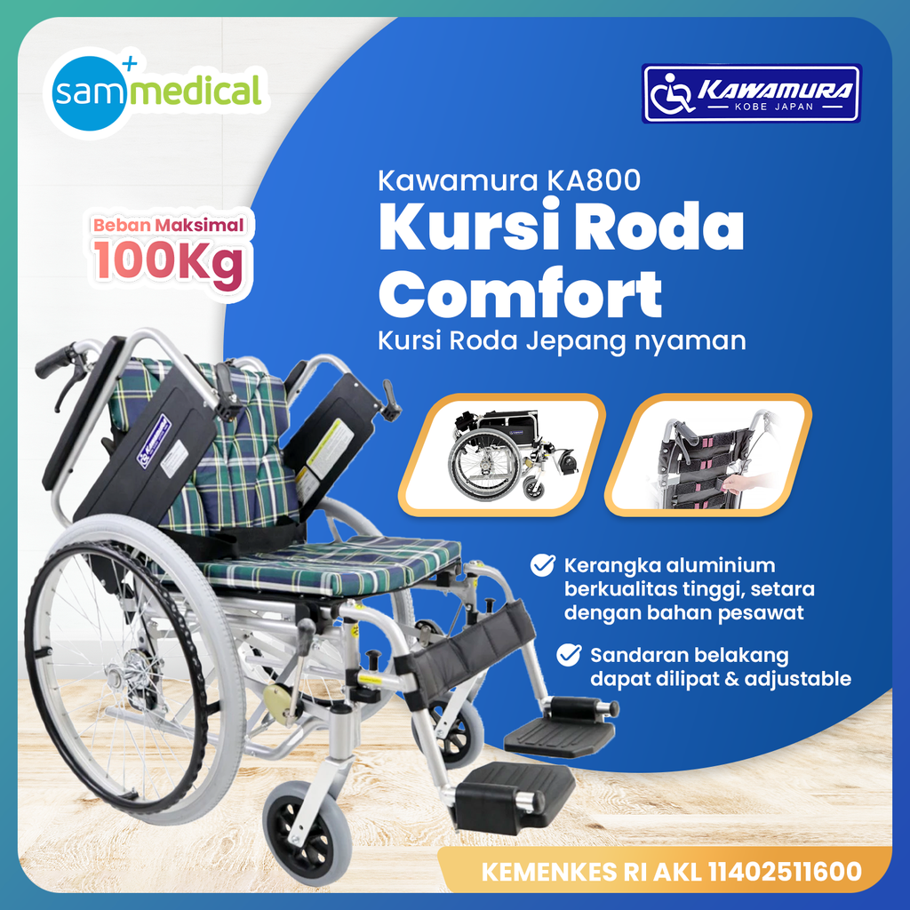 [00120153573] Kawamura Kursi Roda Comfort Alluminium Hijau Kotak KA800-22(A9)