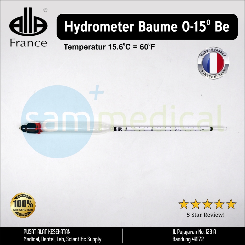 [00120153696] Allafrance Hydrometer Baume 0-15 oBe