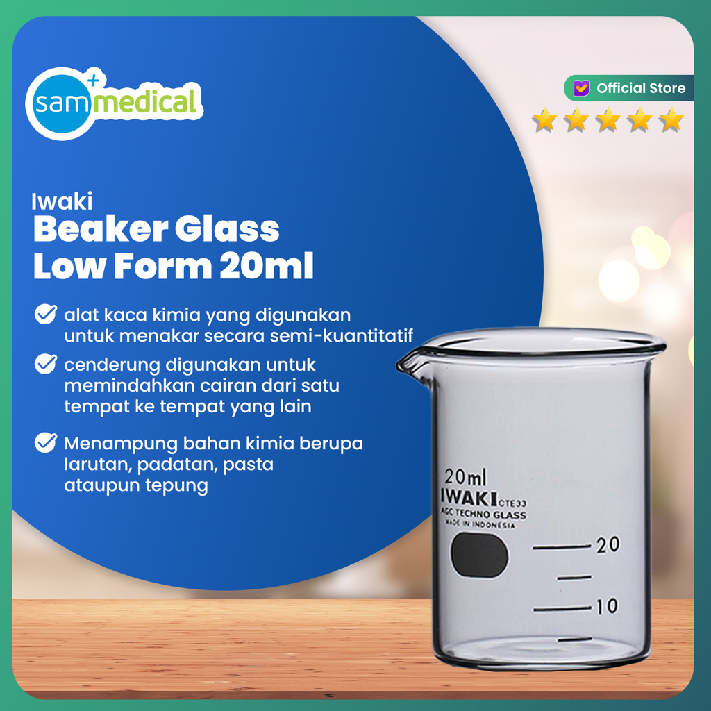 [00320153561] Iwaki Beaker Glass Low Form 20ml(1000BK20)