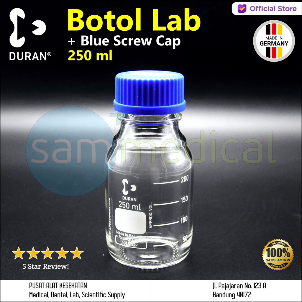 Duran Botol Lab + Blue Screw Cap - 250 ml(218013651)