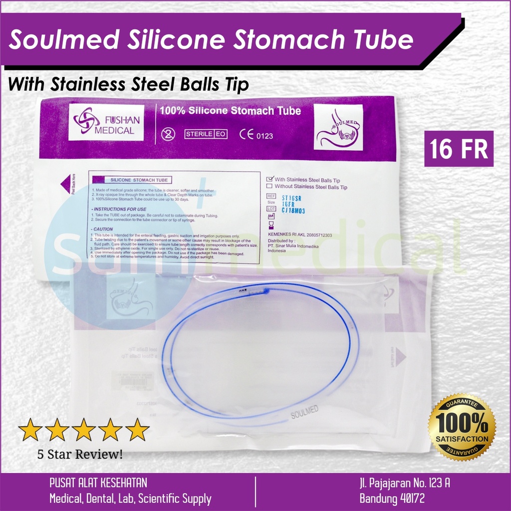 [00120154168] Soulmed Stomach Tube Silicone w/ Stainless Ball - 16 FR