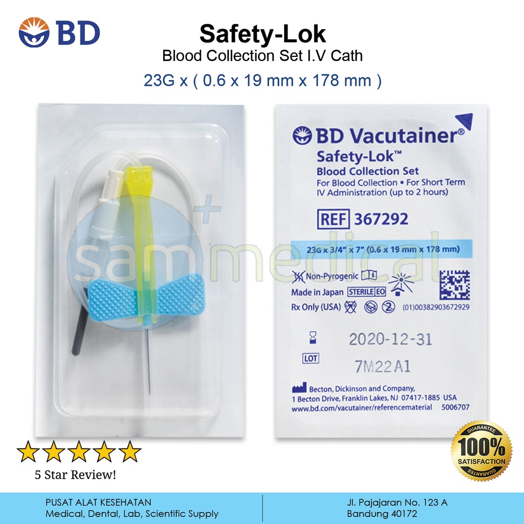 BD Safety Lok Blood Collection I.V Cath - 23G @pcs(367292)