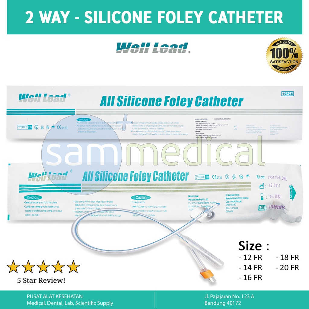 [00120154422] Well Lead Silicone Folley Catheter 2 Way No 16
