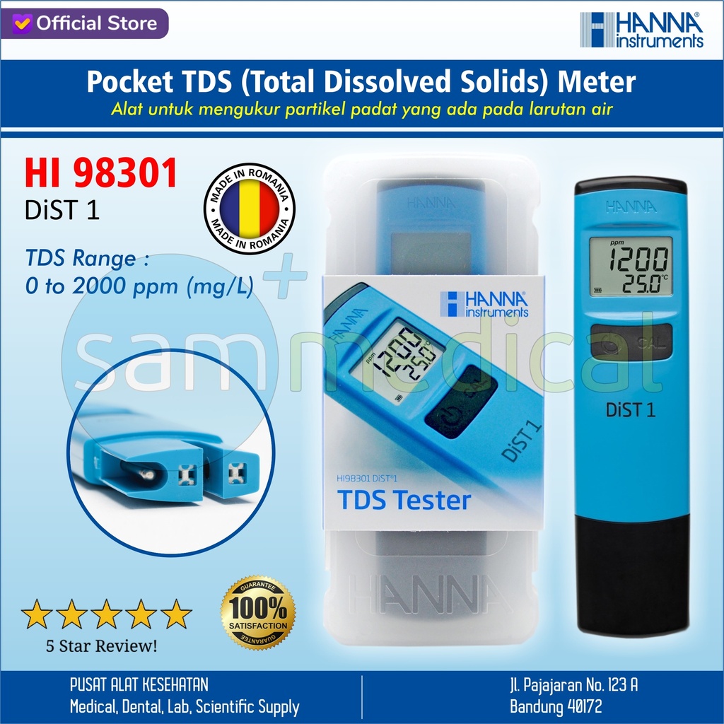 [00120160030] Hanna Pocket TDS meter - Dist 1 (ppm) HI 98301