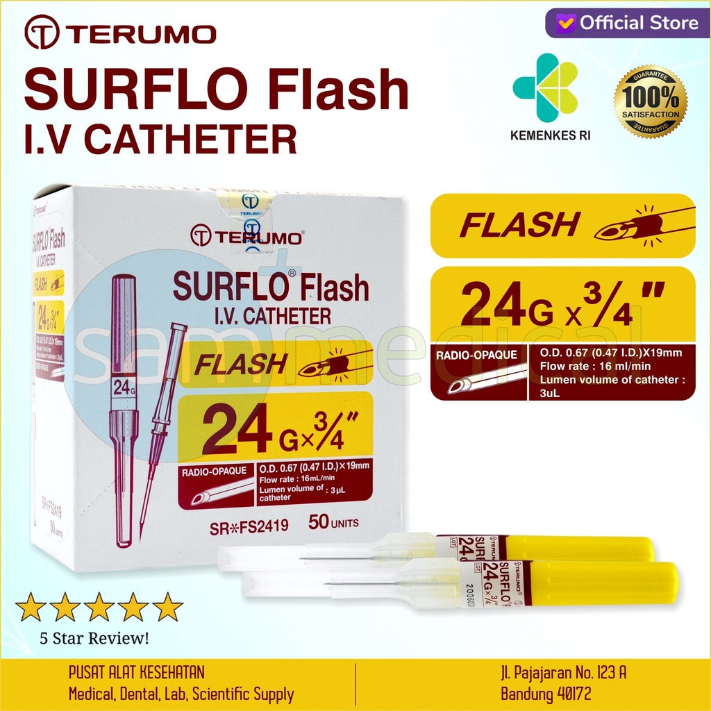 [00120160162] Terumo Surflo Flash IV Catheter 24G x 3/4" (Kuning)