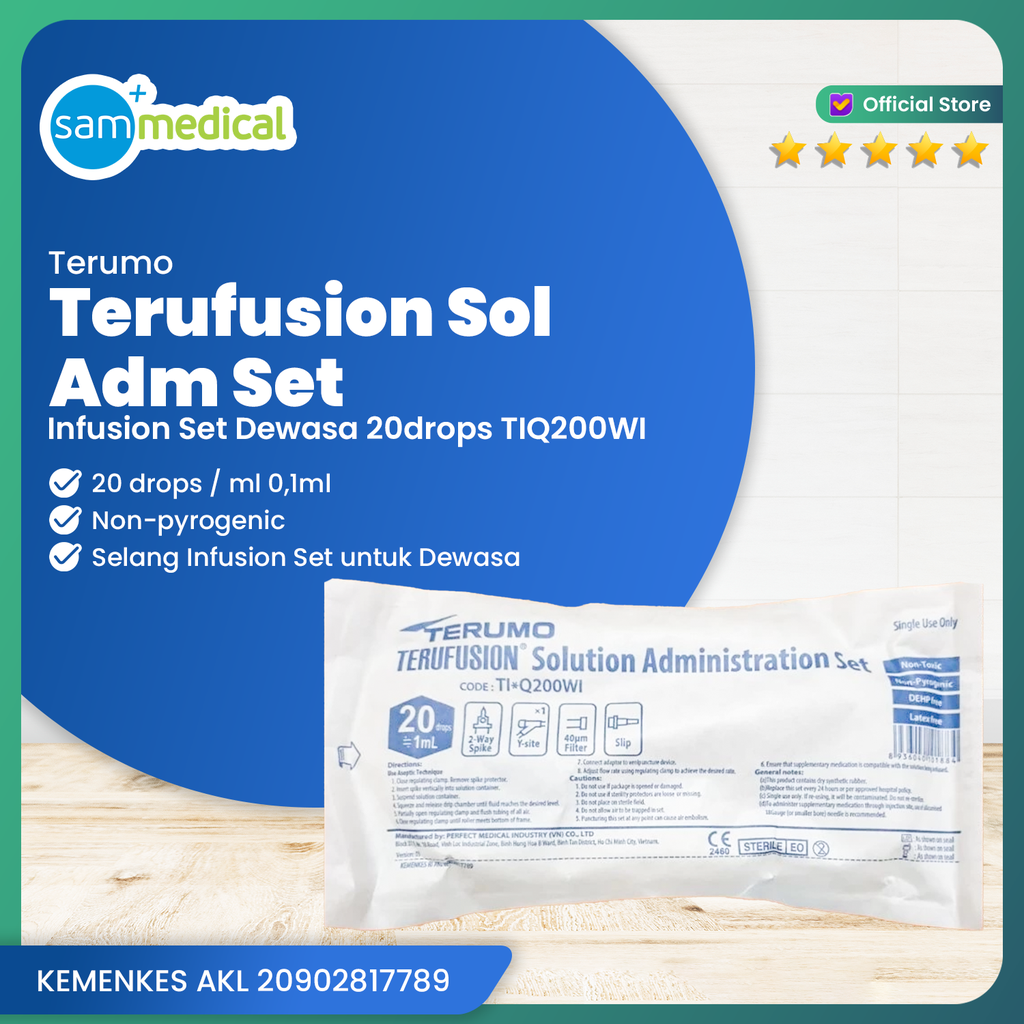 [00120160179] Terumo Terufusion Sol Adm Set / Infusion Set Dewasa 20drops (TIQ300WI)
