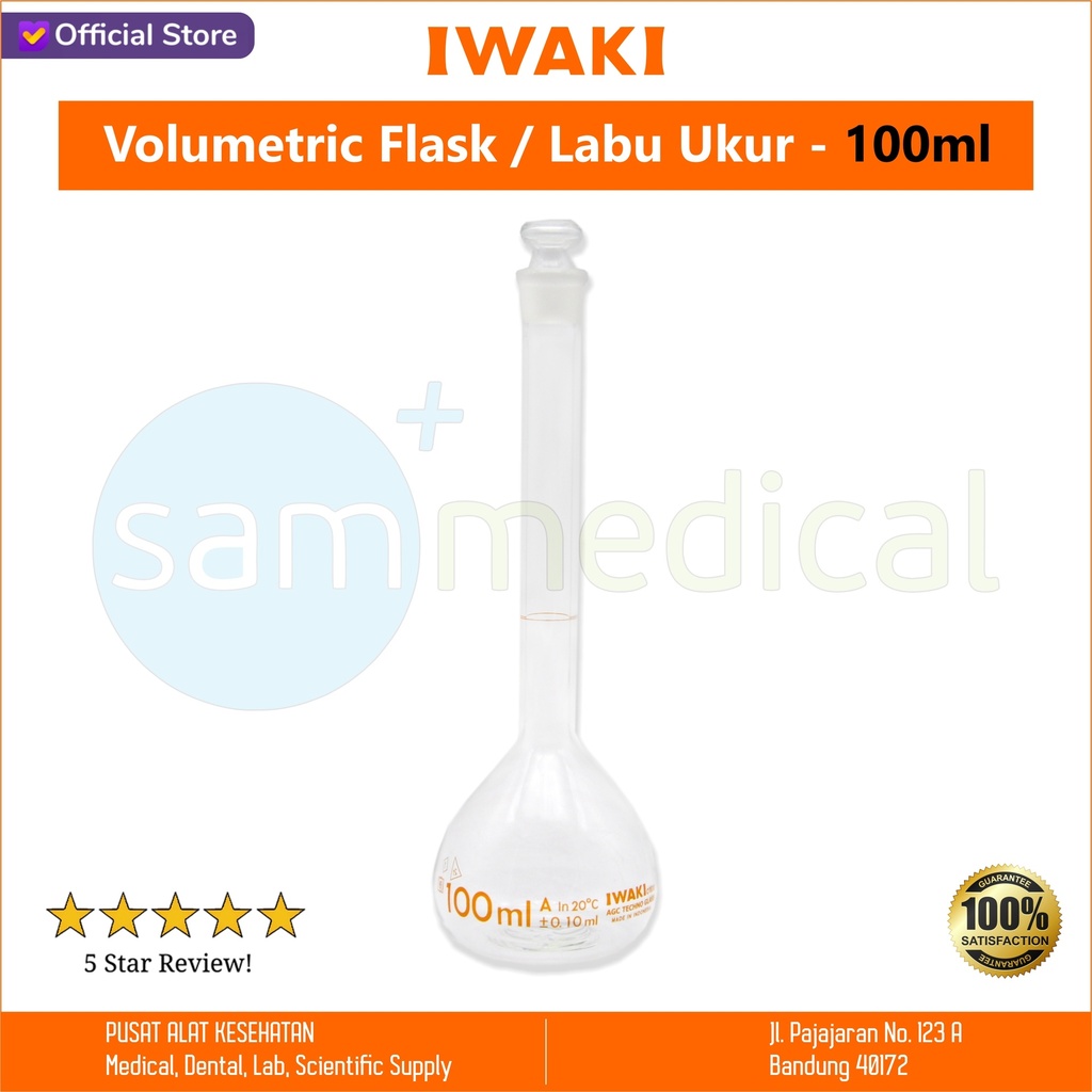 [00320160045] Iwaki Volumetric Flask / Labu Ukur 100ml(5640-100)