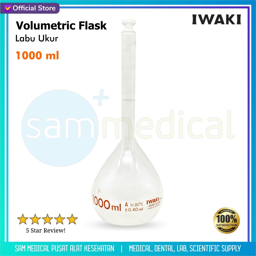 [00320160046] Iwaki Volumetric Flask / Labu Ukur 1000ml(5640-1000)