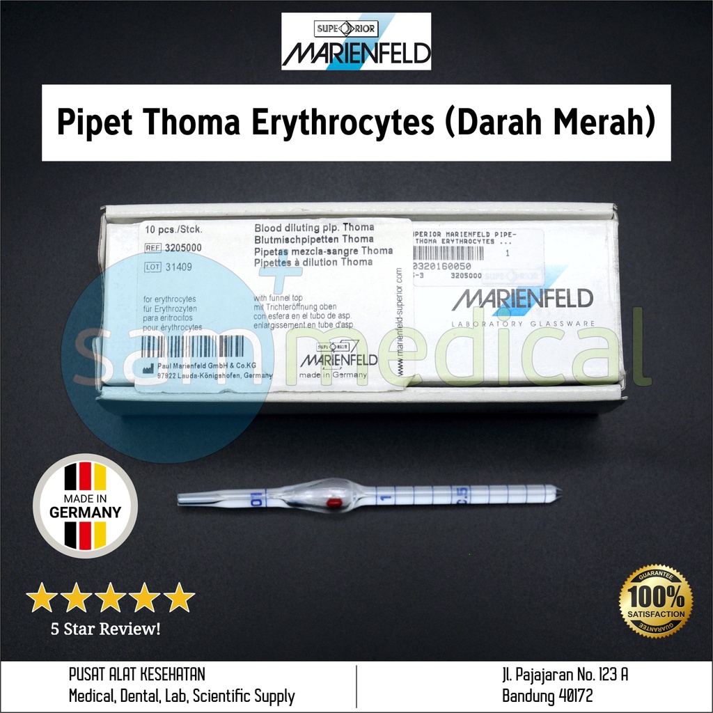 [00320160050] Superior Marienfeld Pipet Thoma Erythrocytes - darah merah