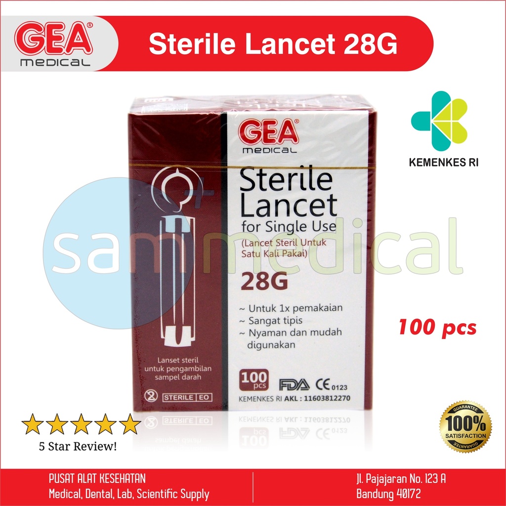 [00120160525] GEA Blood Lancet / Jarum Lancet 28G @100pcs