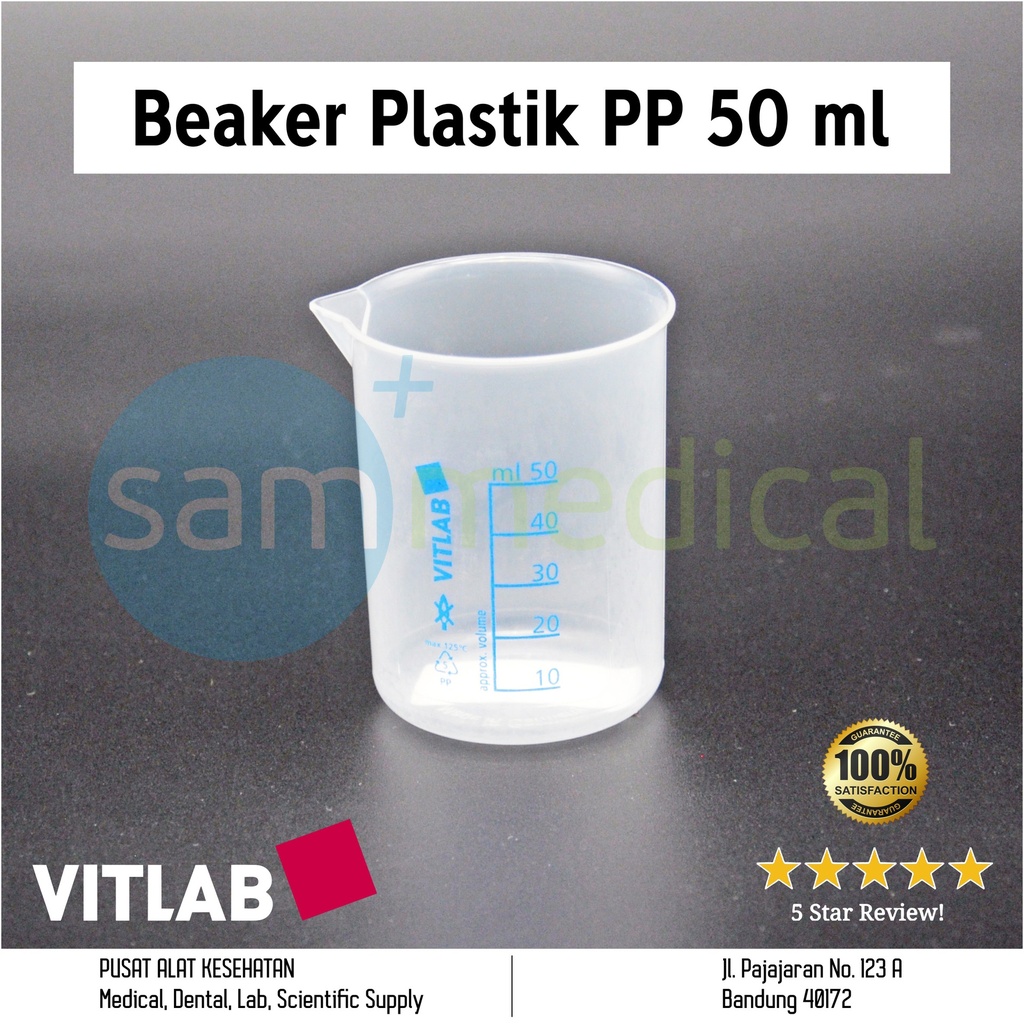 Vitlab Beaker Plastik PP 50ml(Tanpa Pegangan)(607081)