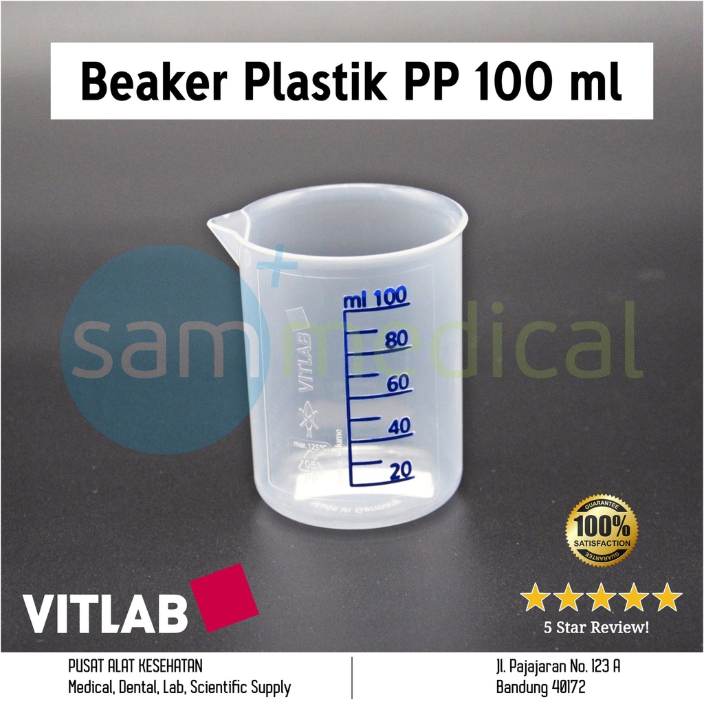 [00320160077] Vitlab Beaker Plastik PP 100ml (Tanpa Pegangan)(608081)
