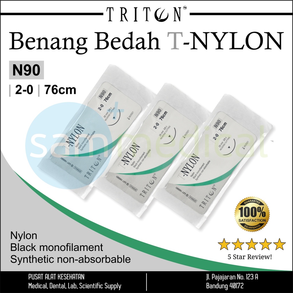 [00120160669] Triton Benang Nylon + Jarum Cutting - 2/0 (26mm 3/8 - 76cm)