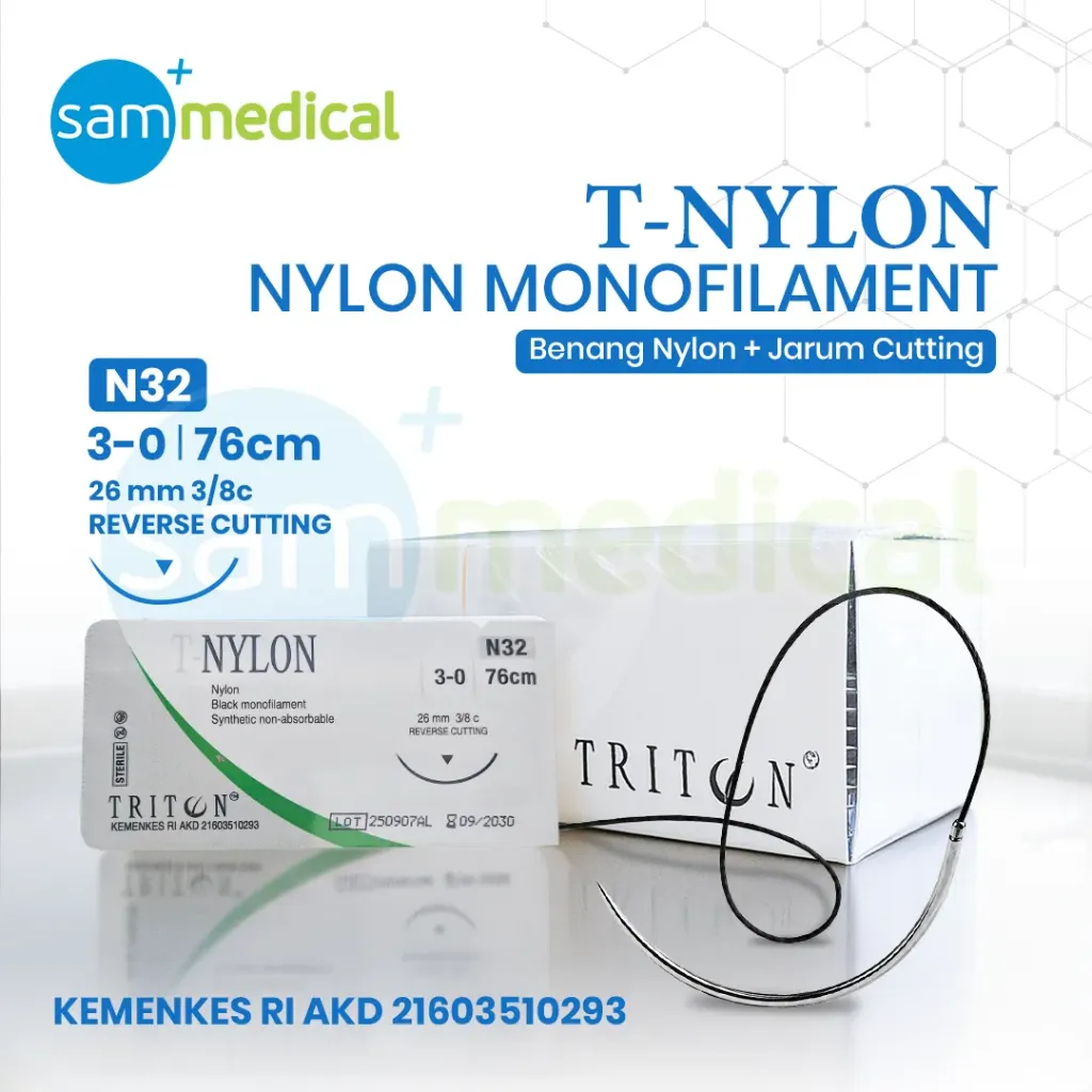 [00120160670] Triton Benang Nylon + Jarum Cutting - 3/0 (26mm 3/8 - 76cm)(N32)