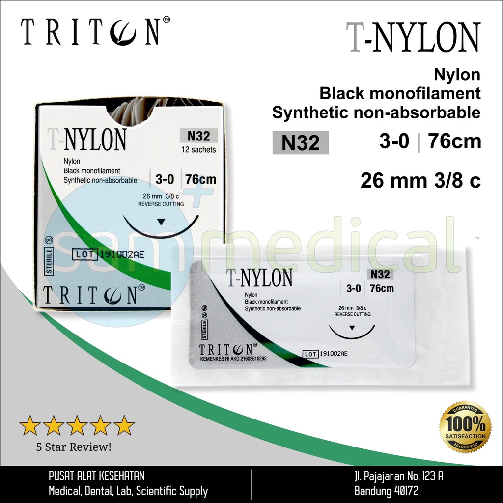 [00120160670] Triton Benang Nylon + Jarum Cutting - 3/0 (26mm 3/8 - 76cm)(N32)