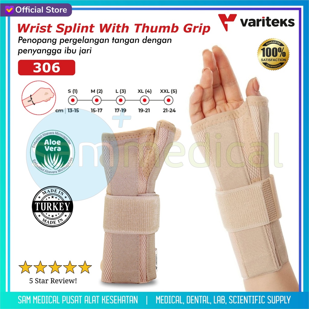 [00120160765] Variteks Wrist Splint w/ Thumb Grip Size M - Kanan Var 306