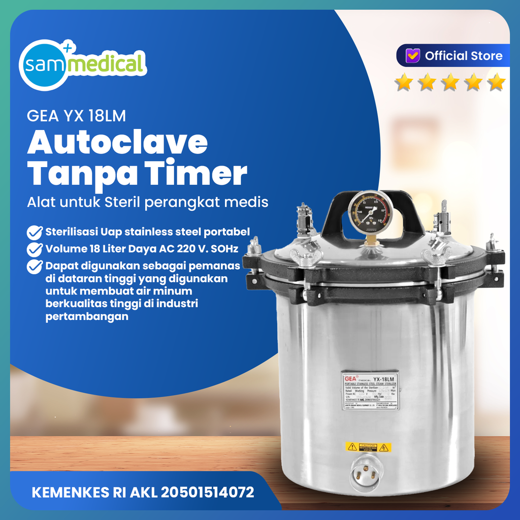 [00120160893] GEA Autoclave Stainless Steel Electric (NON TIMER) 18Liter YX-18LM
