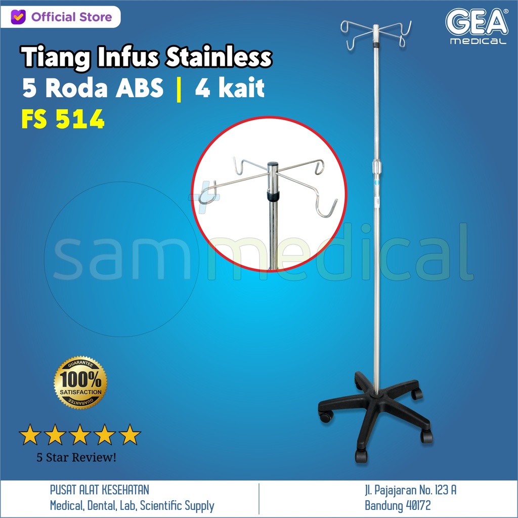 [00120170193] GEA Tiang Infus Stainless 5 Roda ABS - 4 kait FS 514