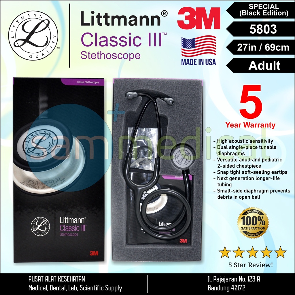 [00120170442] Littmann Classic III Steth SPECIAL Adult Black (Black Edition)