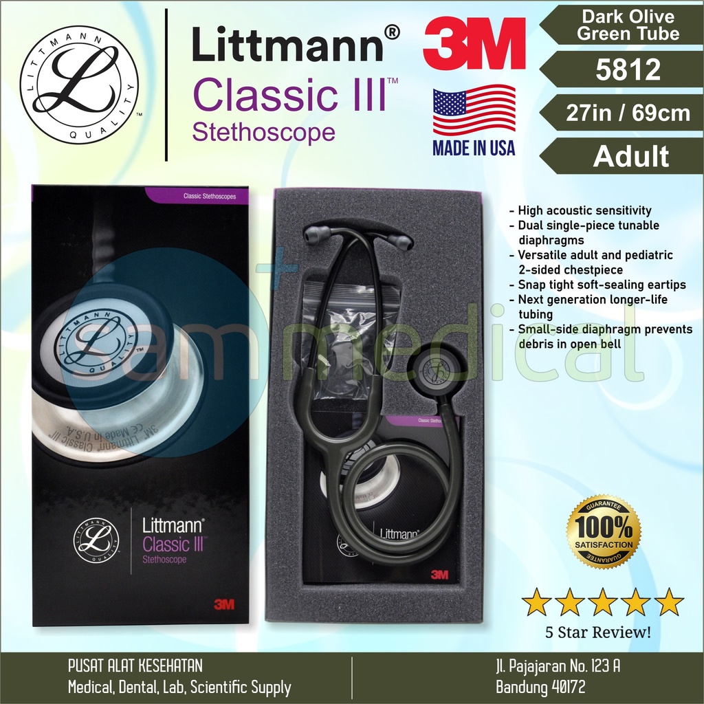 [00120170444] Littmann Classic III Steth SPECIAL Adult Dark Olive Green (Smoke Finish)