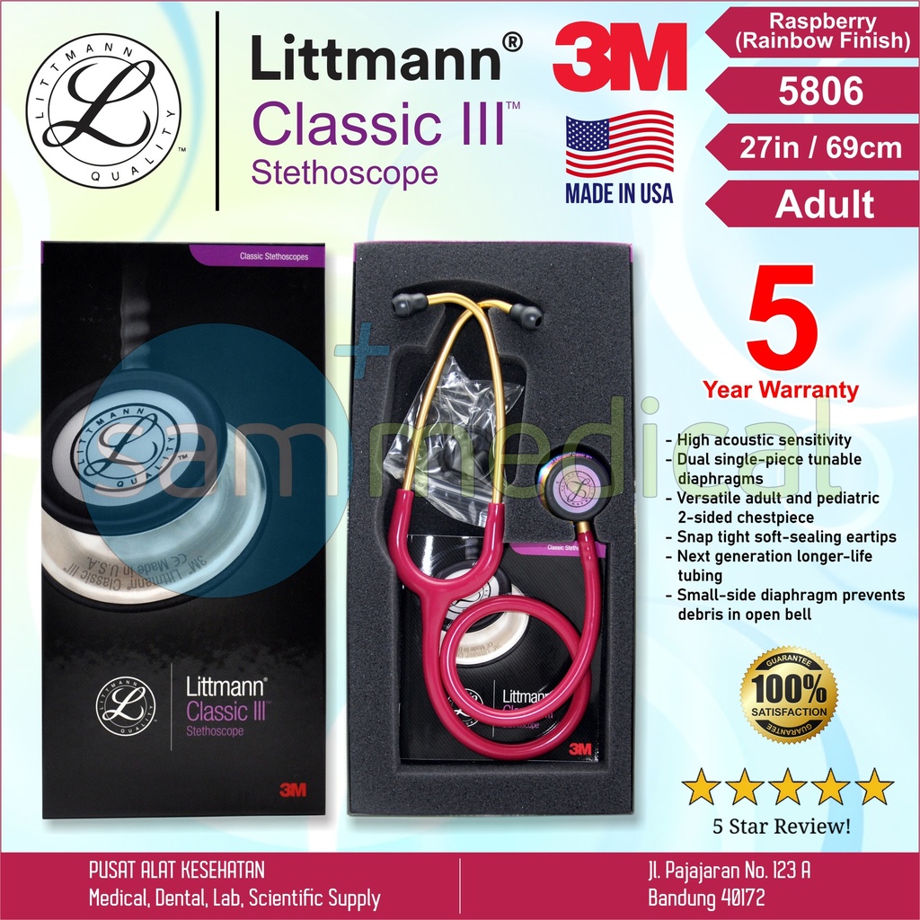 [00120170445] Littmann Classic III Steth SPECIAL Adult Raspberry (Rainbow Finish)