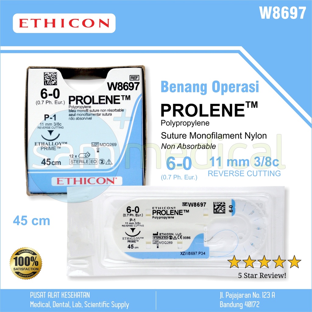 [00120170456] Ethicon Prolene 6-0 Suture Monofilament Nylon W8697