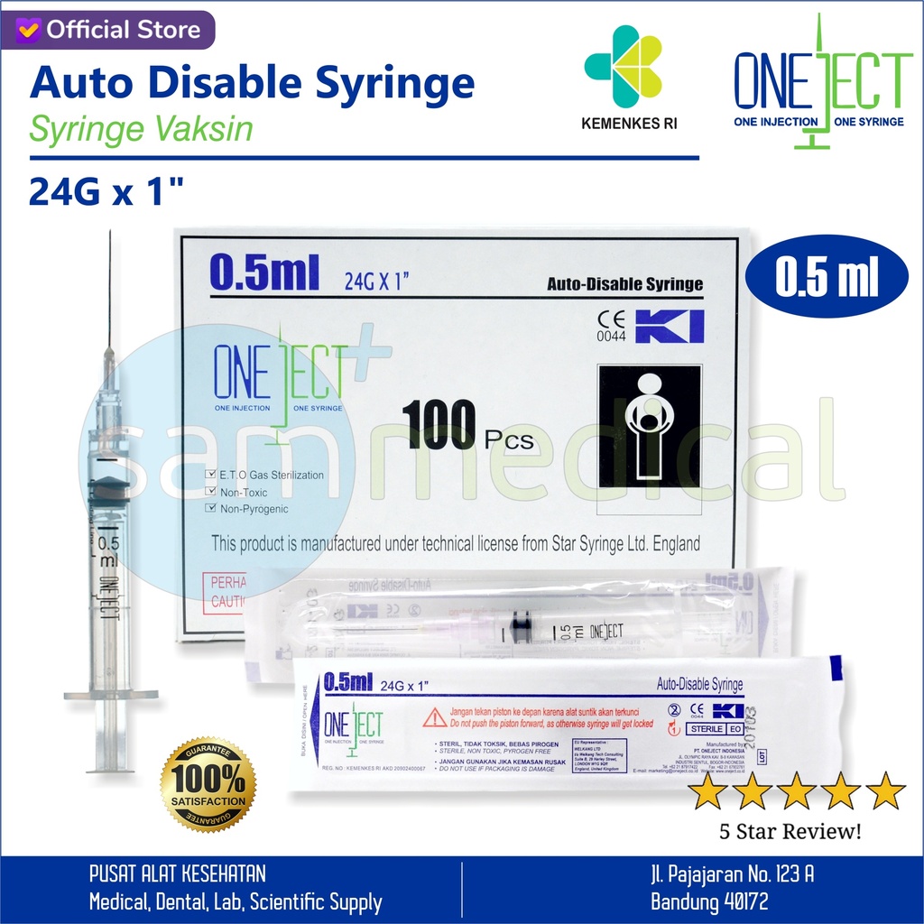 Oneject Syringe Vaksin 0.5ml x 24G