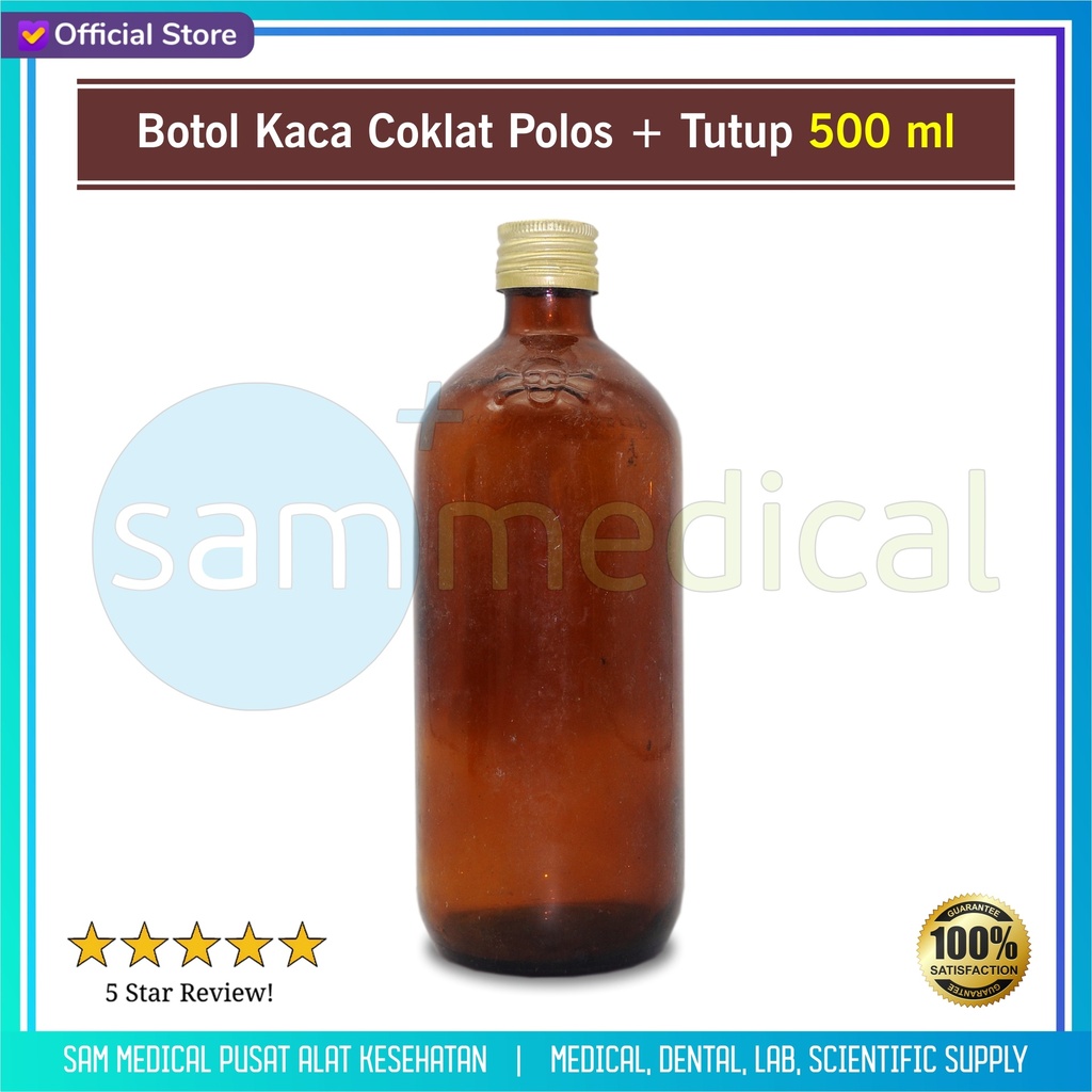 [00120180037] Botol Kaca Coklat Polos + Tutup 500ml