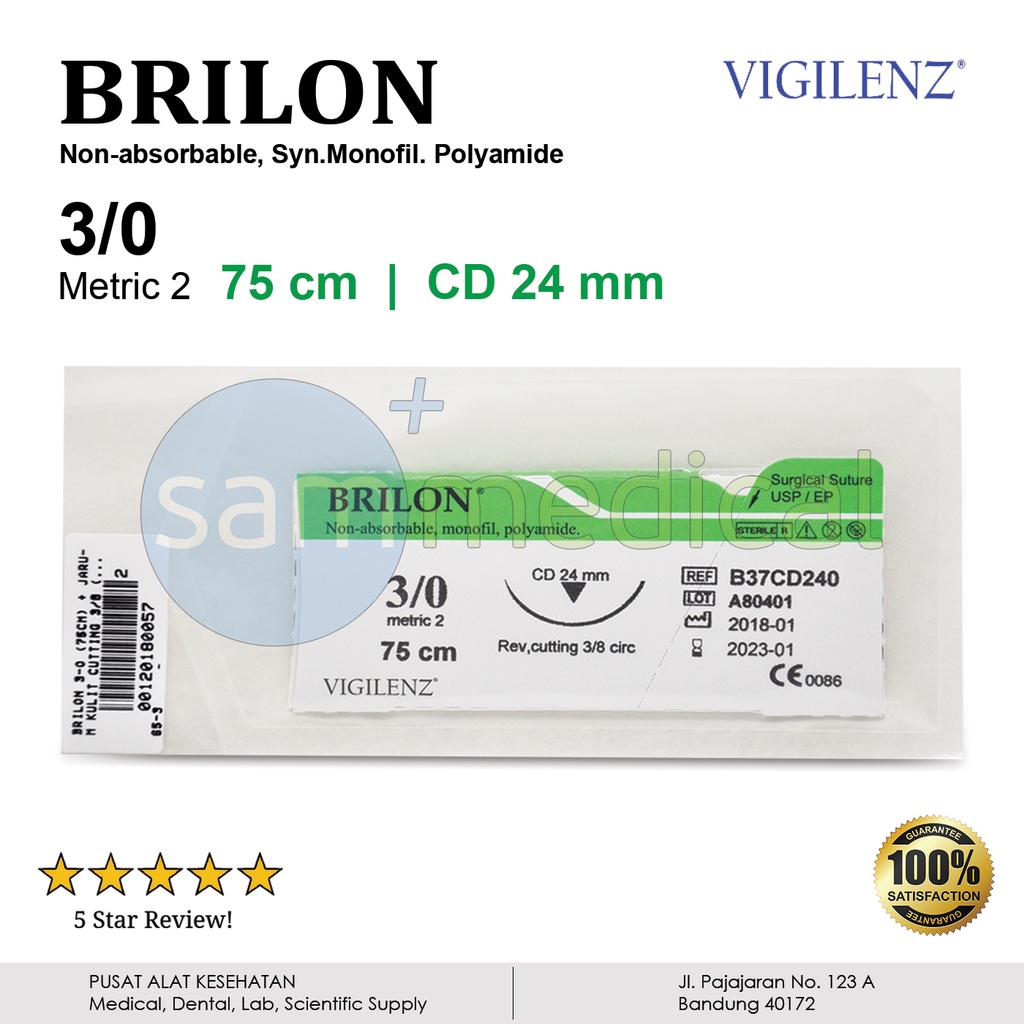 [00120180057] Brilon 3-0 (75cm) + Jarum Kulit Cutting 3/8 (24mm) B37CD240