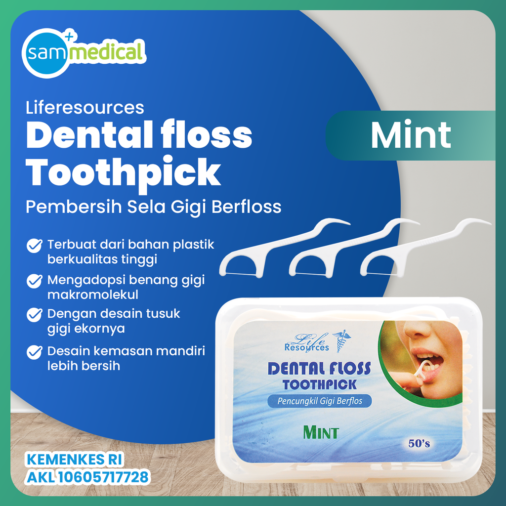 [00120180076] Liferesources Dental Floss Toothpick Mint @50pcs