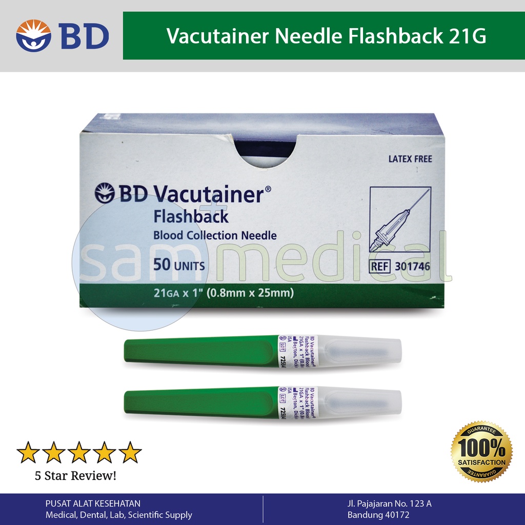 BD Vacutainer Needle Flashback - 21G x 1 inch 301746