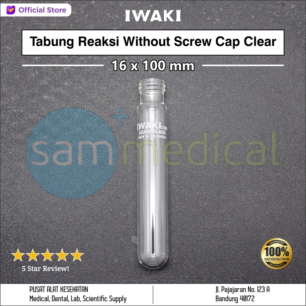 Iwaki Tabung Reaksi Without Screw Cap Clear 16x100mm(TST-SCR16-100)