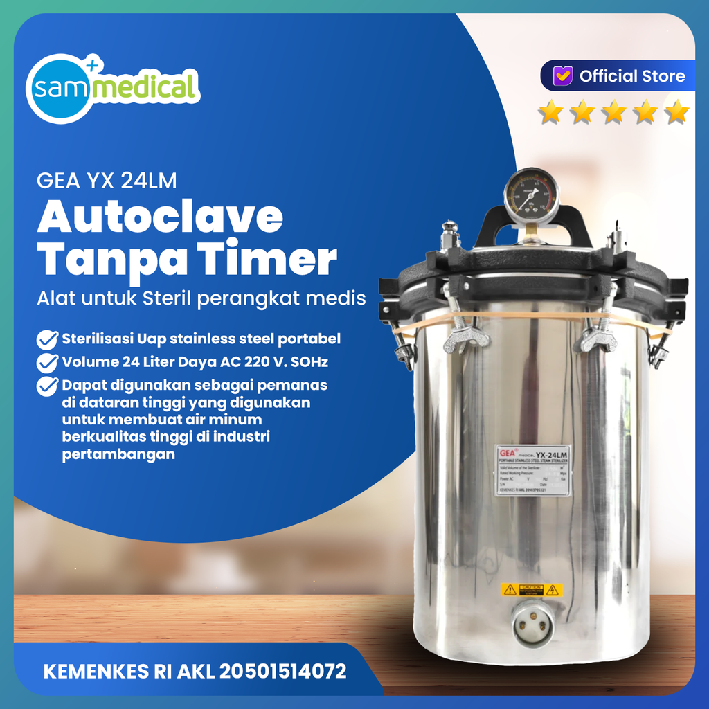 GEA Autoclave Stainless Steel Electric (NON TIMER) 24Liter 