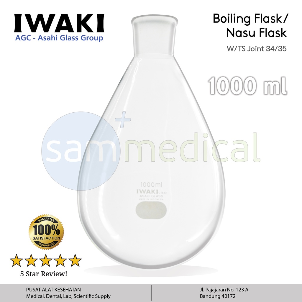 [00320180033] Iwaki Nasu Flask Round Bottom W/ TS Joint 34/35, 1000 ml