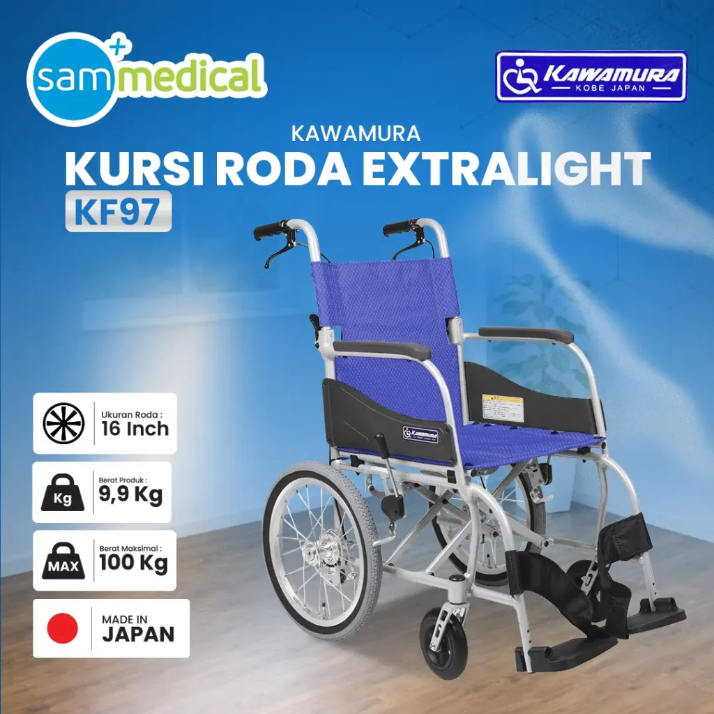 Kawamura Kursi Roda Extralight Biru KF (97) 16inch-Roda Kecil