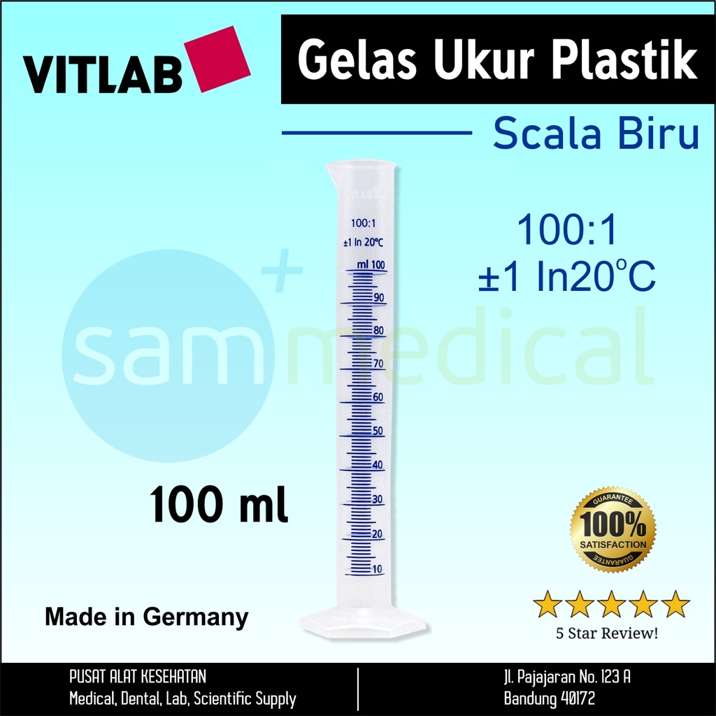 [00320180068] Vitlab Gelas Ukur Plastik Class B PP Skala Biru - 100ml(649081)